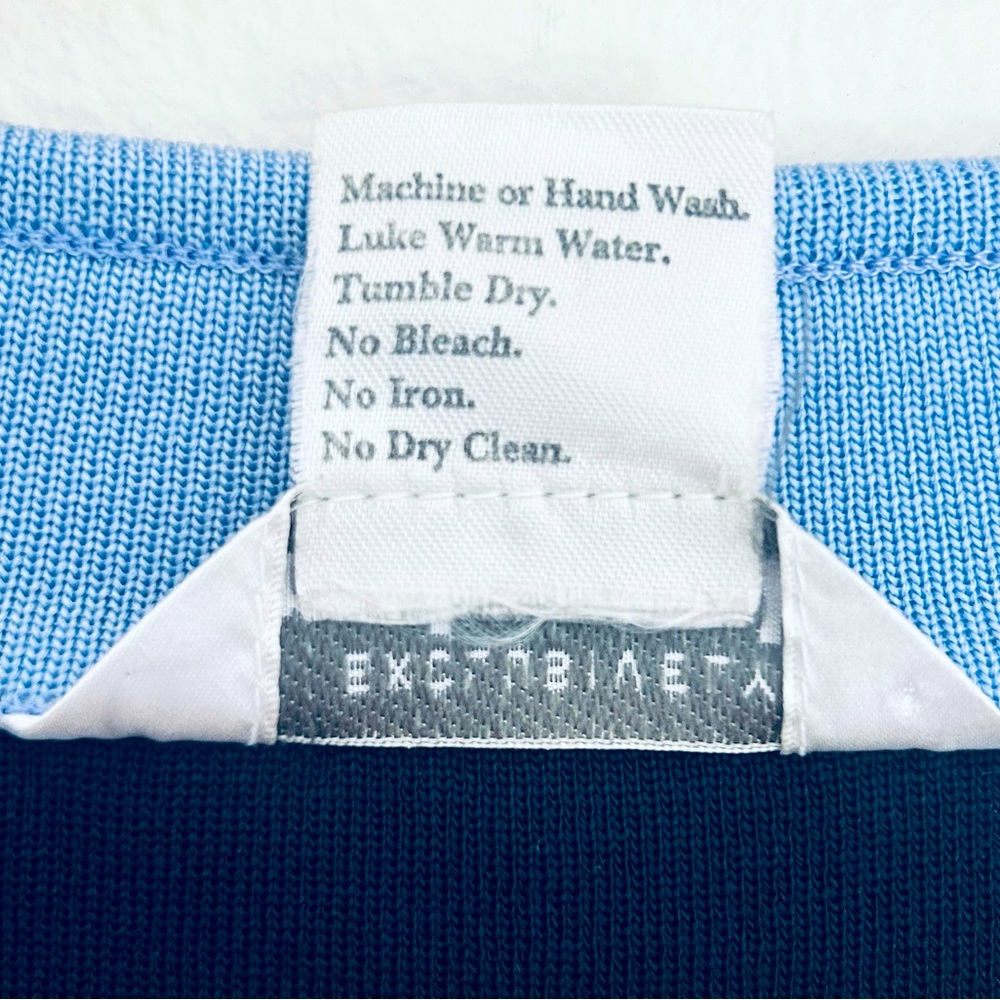 Misook Knit Navy Blue With Light Blue Trim Tunic Long Sleeve Top Size Large - Picture 7 of 7